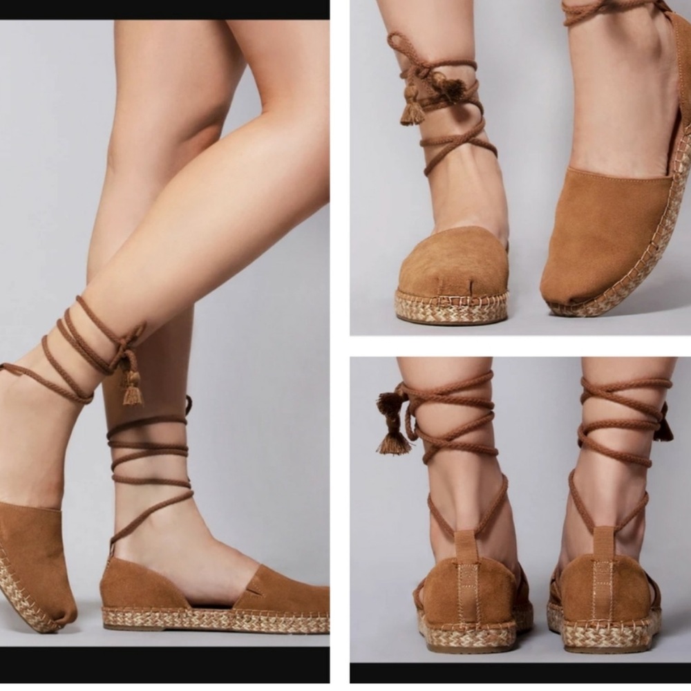 Toms Tan Lace-Up Espadrilles
